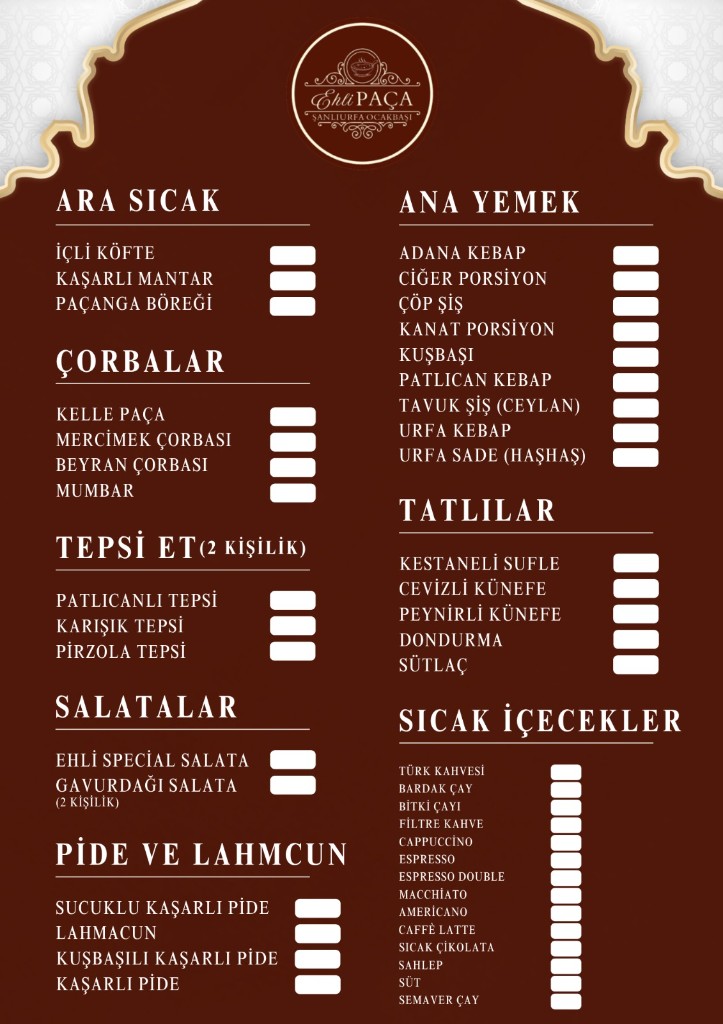 Ehli Paca menu (1. sayfa) onizlemesi
